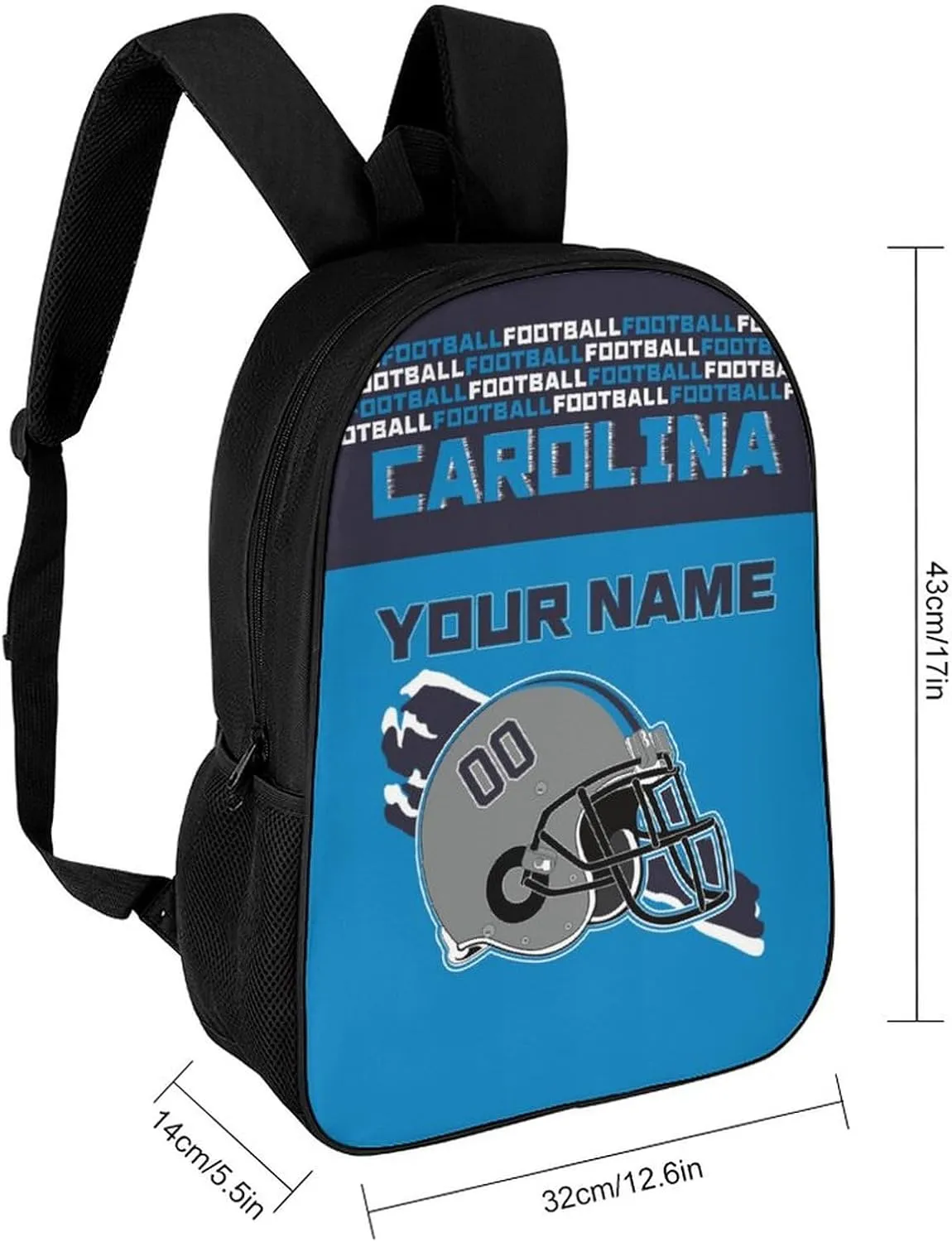 Custom Carolina Backpack Personalized Name Number 17 Inch Large Capacity Laptop Bag Travel Daypack for Men Women Boys Gifts