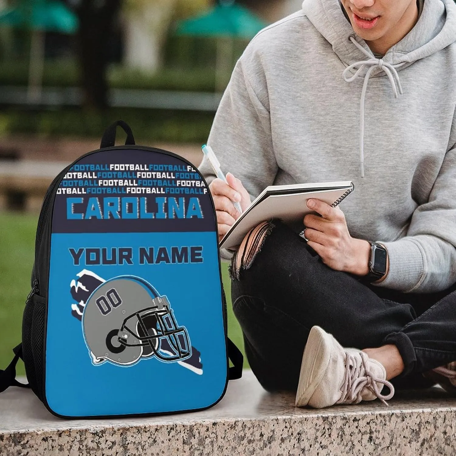 Custom Carolina Backpack Personalized Name Number 17 Inch Large Capacity Laptop Bag Travel Daypack for Men Women Boys Gifts