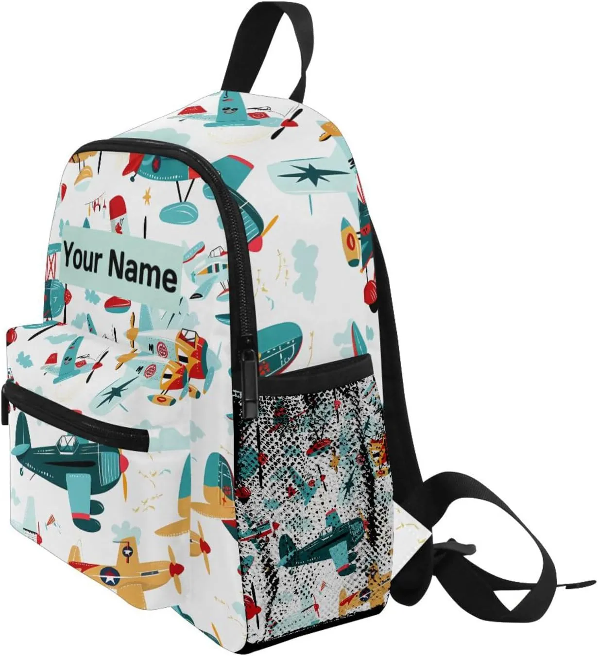 Custom Cartoon Airplane Boys Kids Backpack for Girls Boys, Aircraft Print Toddler Casual Daypack Backpacks, Personalized with Kid's Name Preschool School Bag, Children Travel Bookbag with Chest Strap