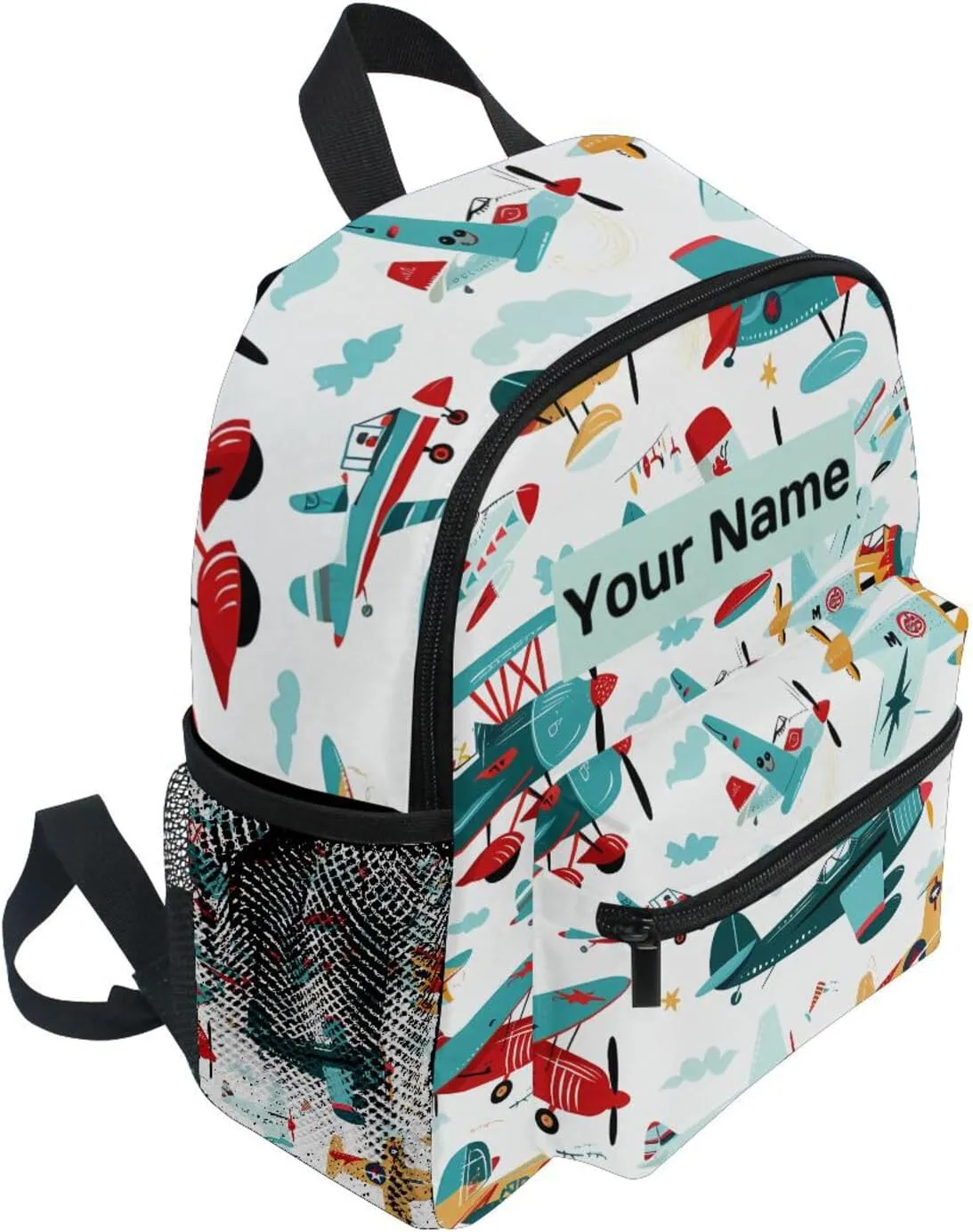Custom Cartoon Airplane Boys Kids Backpack for Girls Boys, Aircraft Print Toddler Casual Daypack Backpacks, Personalized with Kid's Name Preschool School Bag, Children Travel Bookbag with Chest Strap