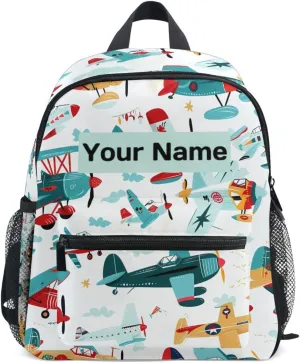 Custom Cartoon Airplane Boys Kids Backpack for Girls Boys, Aircraft Print Toddler Casual Daypack Backpacks, Personalized with Kid's Name Preschool School Bag, Children Travel Bookbag with Chest Strap