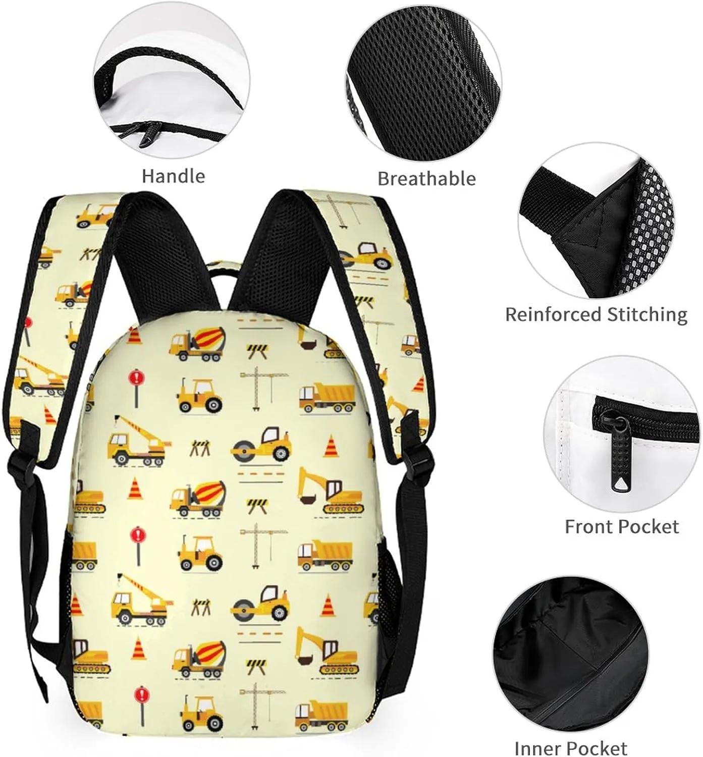 Custom Cute Excavator Car 4Pcs Backpack Set with Lunch Bag Pencil Case Water Bottle Personalized Name Text School Book Bags Customized Backpack Set for Girls Boys Kids