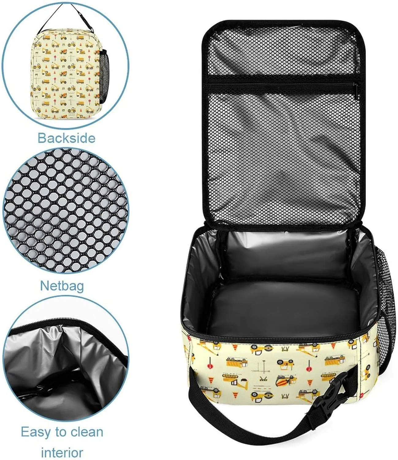 Custom Cute Excavator Car 4Pcs Backpack Set with Lunch Bag Pencil Case Water Bottle Personalized Name Text School Book Bags Customized Backpack Set for Girls Boys Kids