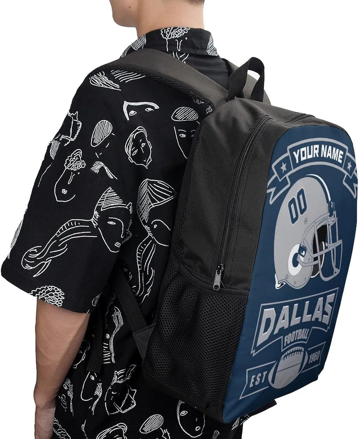 Custom Dallas Backpack Casual Canvas Bag High Capacity Add Peronalized Name Numbers Football Fan Gift for Boy Girl Men Women
