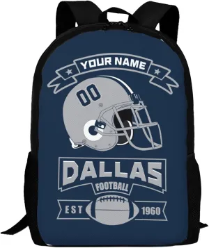 Custom Dallas Backpack Casual Canvas Bag High Capacity Add Peronalized Name Numbers Football Fan Gift for Boy Girl Men Women