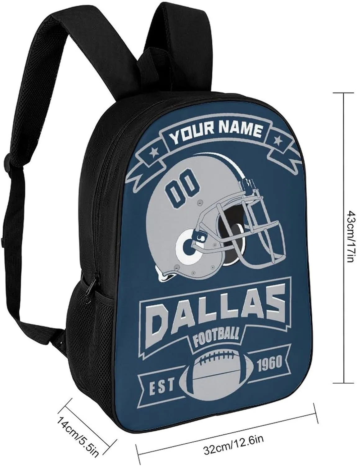Custom Dallas Backpack Casual Canvas Bag High Capacity Add Peronalized Name Numbers Football Fan Gift for Boy Girl Men Women