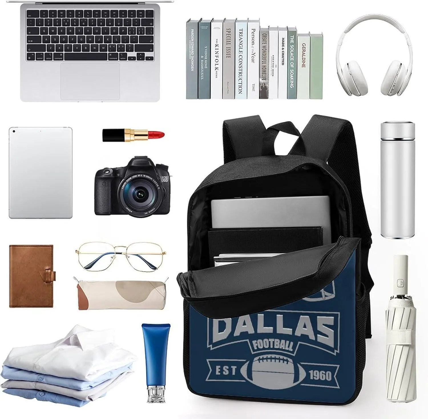 Custom Dallas Backpack Casual Canvas Bag High Capacity Add Peronalized Name Numbers Football Fan Gift for Boy Girl Men Women