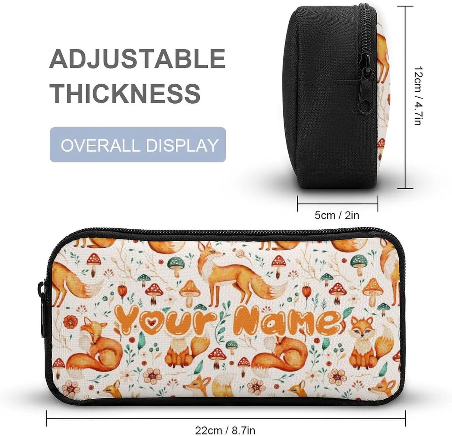 Custom Fox Backpack with Lunch Box & Pencil Case, 16 Inch Cute Foxes Themed Bookbag, Adjustable Lightweight Large Capacity, Colorful Daily Casual Animal Backpacks Set with Lunch Bag
