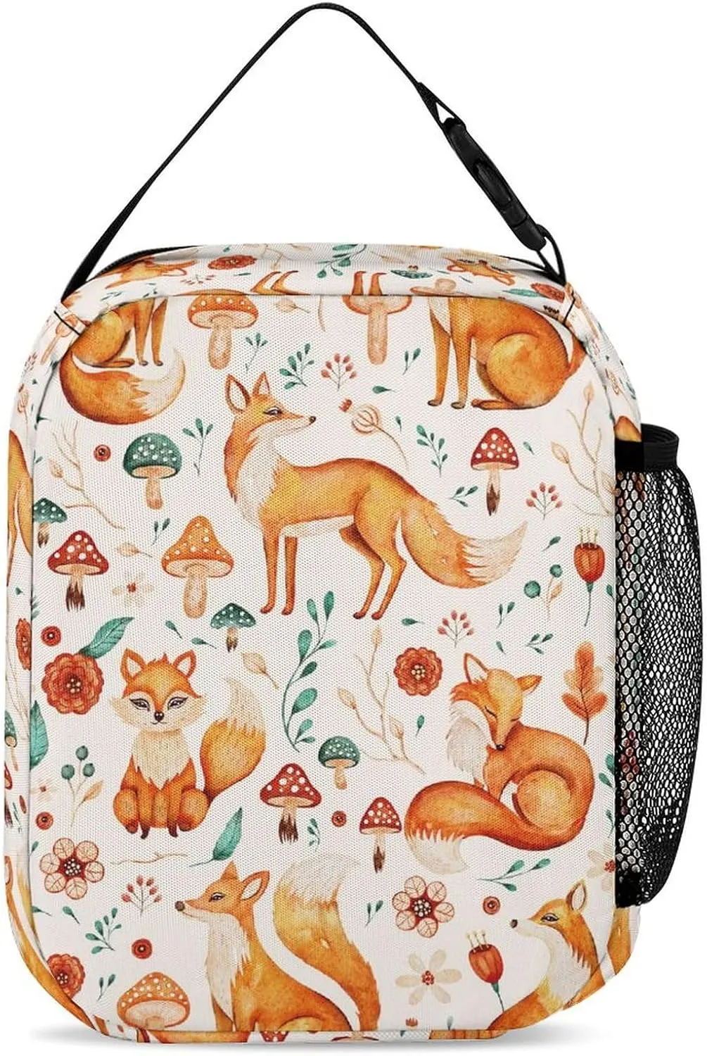 Custom Fox Backpack with Lunch Box & Pencil Case, 16 Inch Cute Foxes Themed Bookbag, Adjustable Lightweight Large Capacity, Colorful Daily Casual Animal Backpacks Set with Lunch Bag