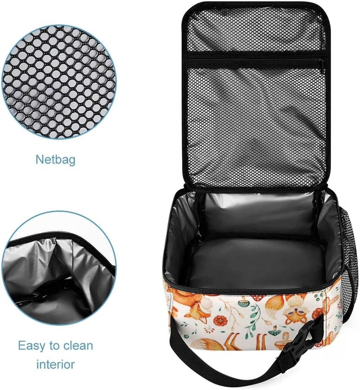 Custom Fox Backpack with Lunch Box & Pencil Case, 16 Inch Cute Foxes Themed Bookbag, Adjustable Lightweight Large Capacity, Colorful Daily Casual Animal Backpacks Set with Lunch Bag