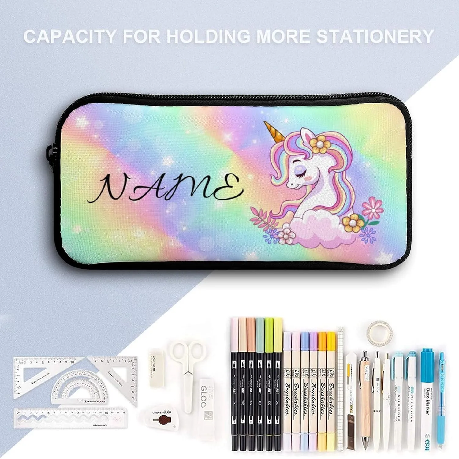 Custom Galaxy Flower Unicorn 4Pcs Backpack Set with Lunch Bag Pencil Case Water Bottle Personalized Name Text School Book Bags Customized Backpack Set for Girls Boys Kids