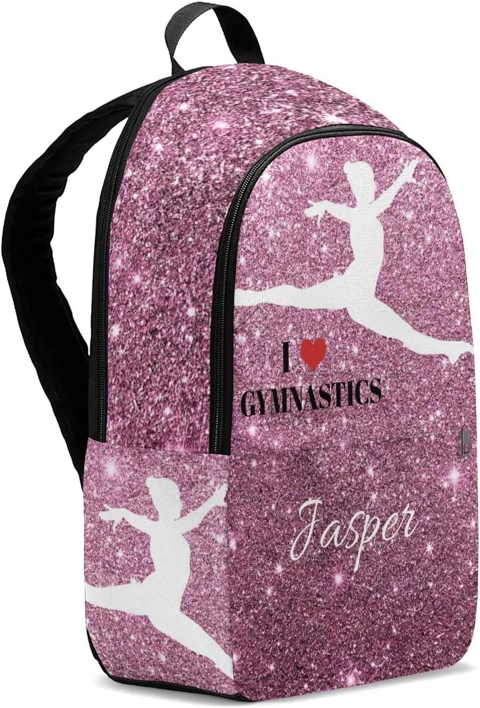 Custom Glitter Inbakerdoek Rhythmic Gymnastics Jump School Backpack Casual College Backpack Lightweight Travel Backpack with Name