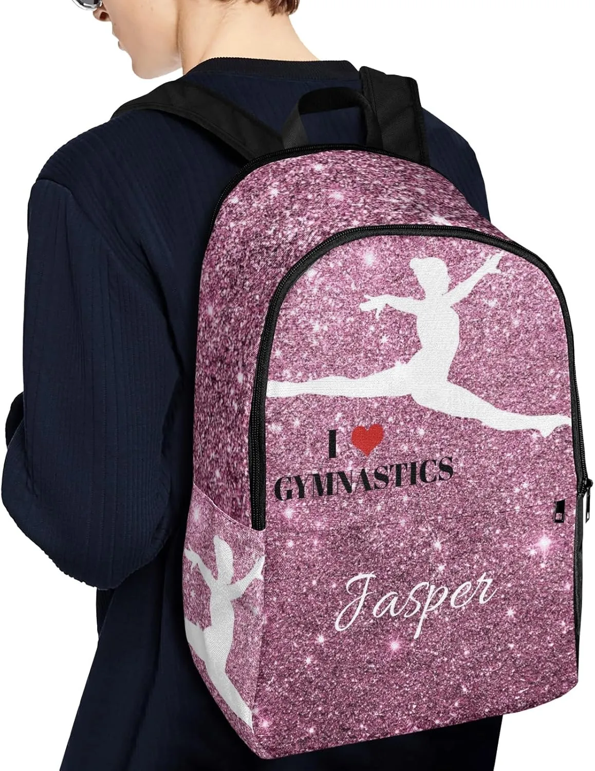 Custom Glitter Inbakerdoek Rhythmic Gymnastics Jump School Backpack Casual College Backpack Lightweight Travel Backpack with Name