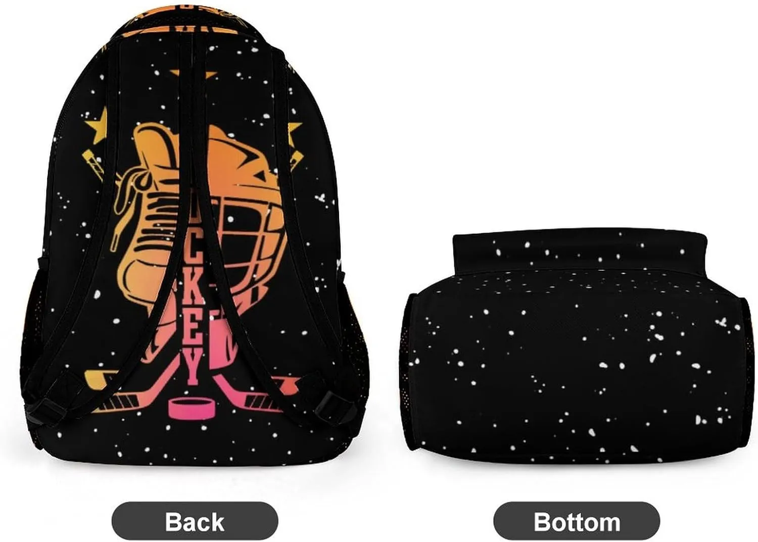 Custom Hockey Backpack for Kids Girls Boys School, 16 Inches Cool Hockey Ball Theme Bookbag, Adjustable, Lightweight, Large Capacity, Colorful Daily Casual Backpacks