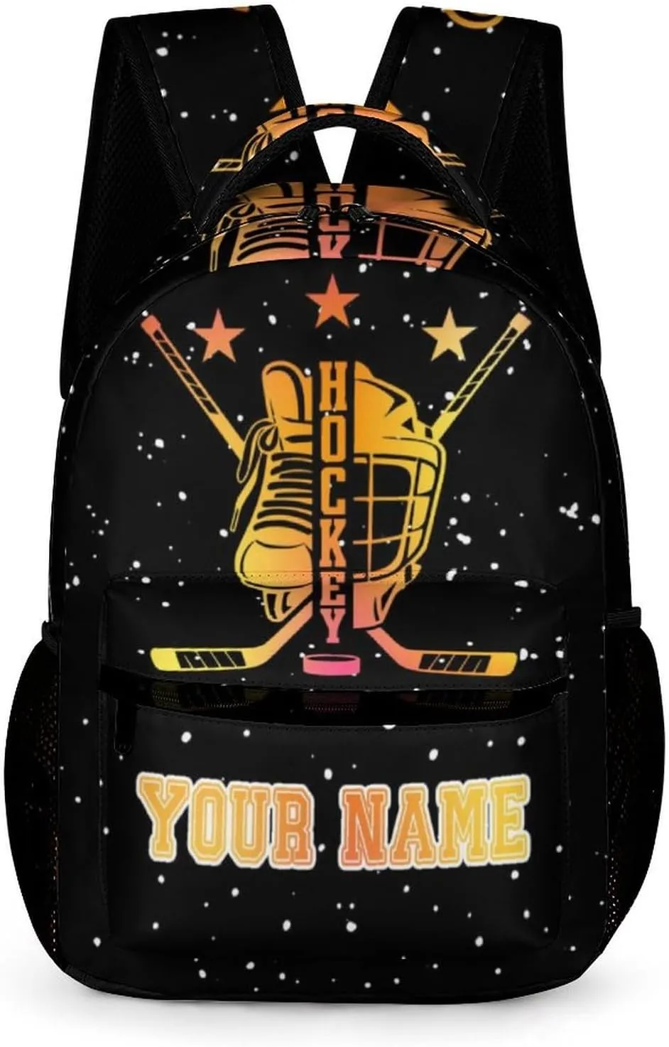Custom Hockey Backpack for Kids Girls Boys School, 16 Inches Cool Hockey Ball Theme Bookbag, Adjustable, Lightweight, Large Capacity, Colorful Daily Casual Backpacks