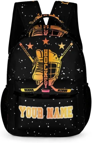 Custom Hockey Backpack for Kids Girls Boys School, 16 Inches Cool Hockey Ball Theme Bookbag, Adjustable, Lightweight, Large Capacity, Colorful Daily Casual Backpacks