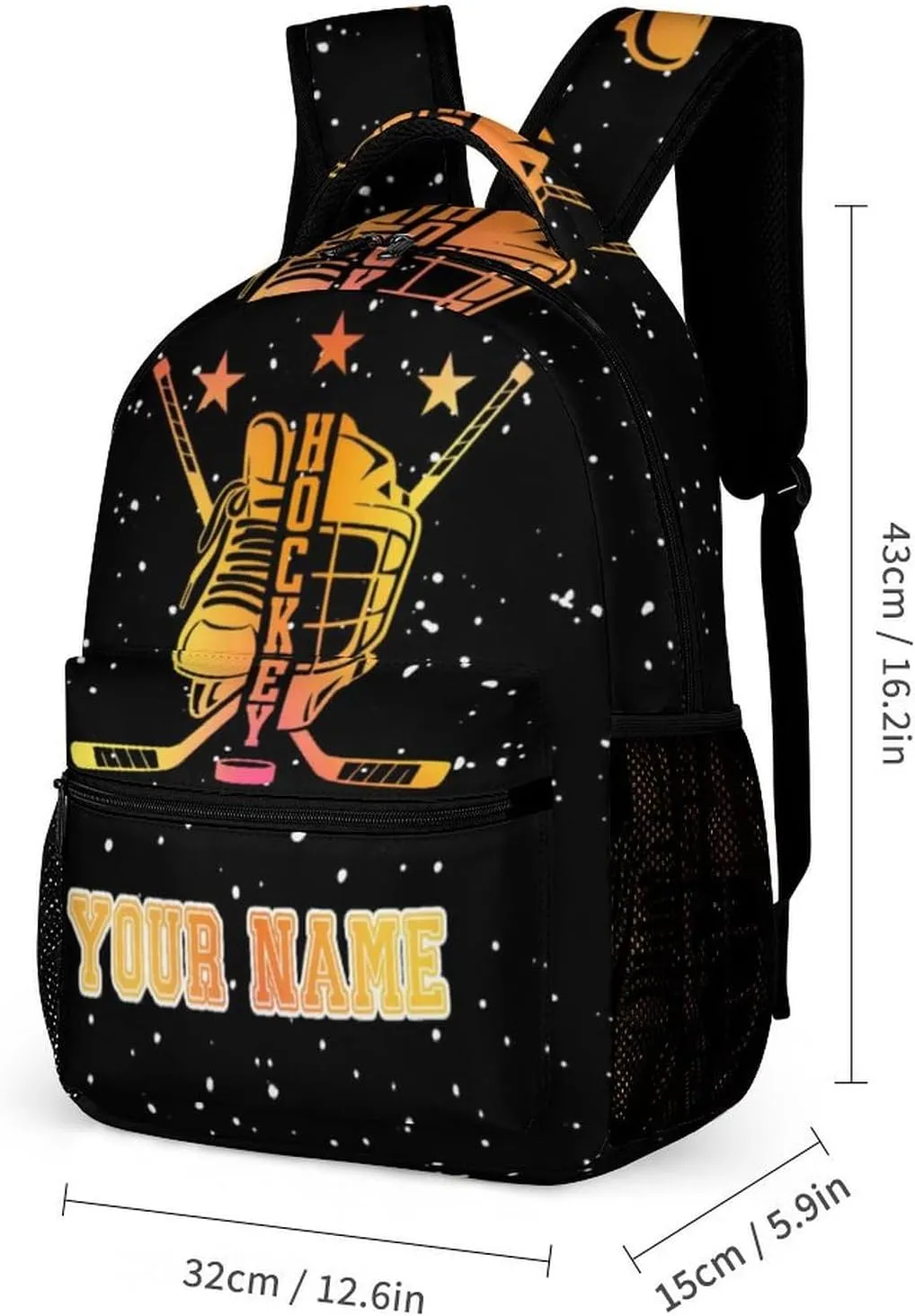 Custom Hockey Backpack for Kids Girls Boys School, 16 Inches Cool Hockey Ball Theme Bookbag, Adjustable, Lightweight, Large Capacity, Colorful Daily Casual Backpacks