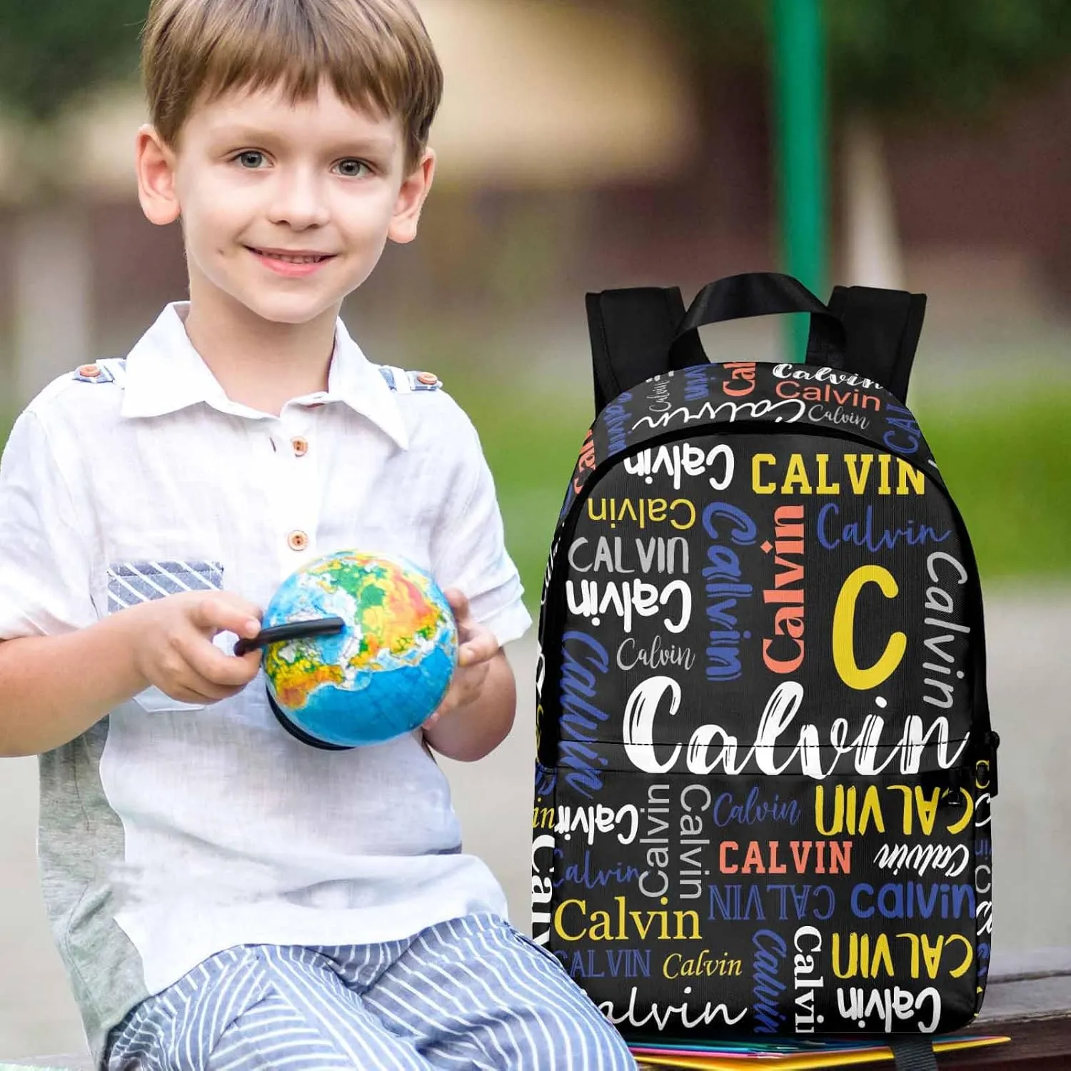 Custom Kids Backpacks Lunch Bag with Text, Personalized Bookbag for Boys Girls Toddler Black School Bag with Name Back to School Elementary Travel Bag Back Pack