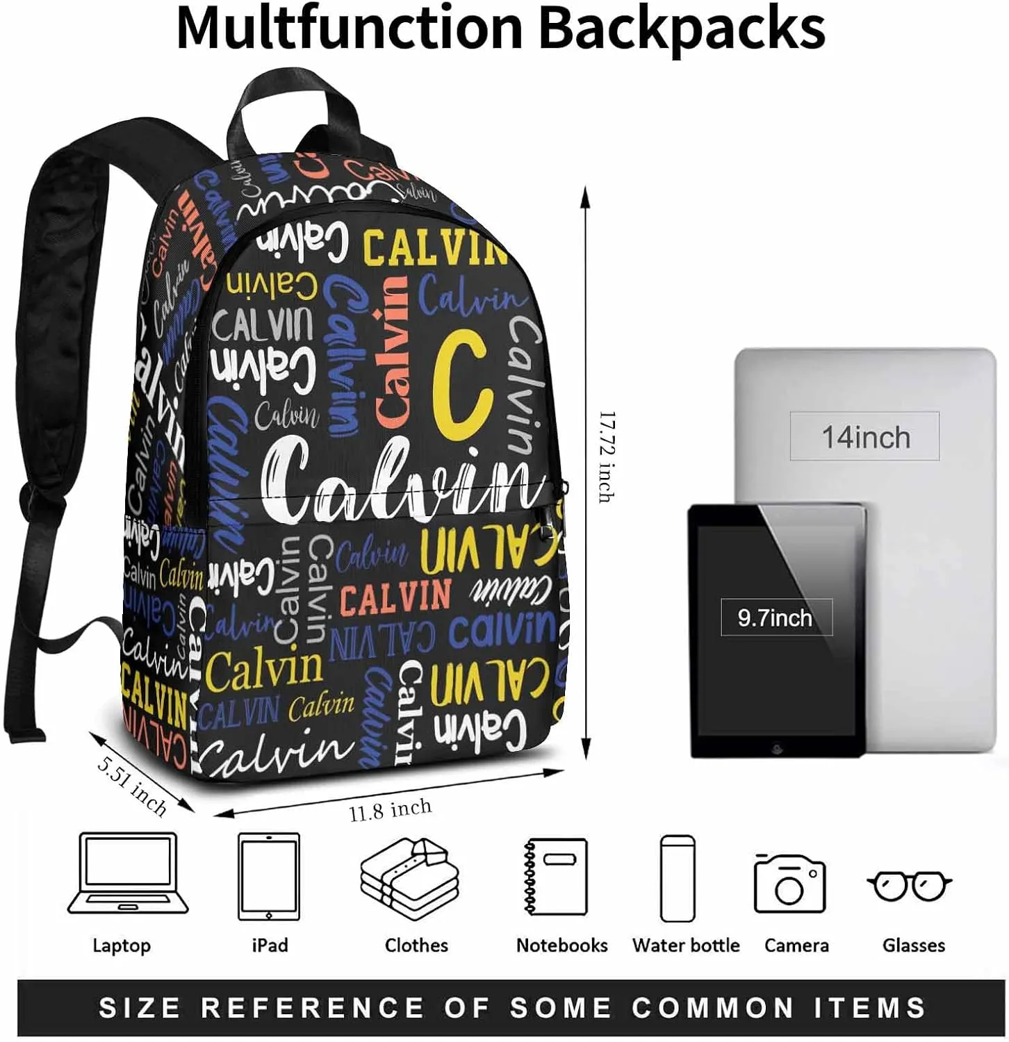 Custom Kids Backpacks Lunch Bag with Text, Personalized Bookbag for Boys Girls Toddler Black School Bag with Name Back to School Elementary Travel Bag Back Pack