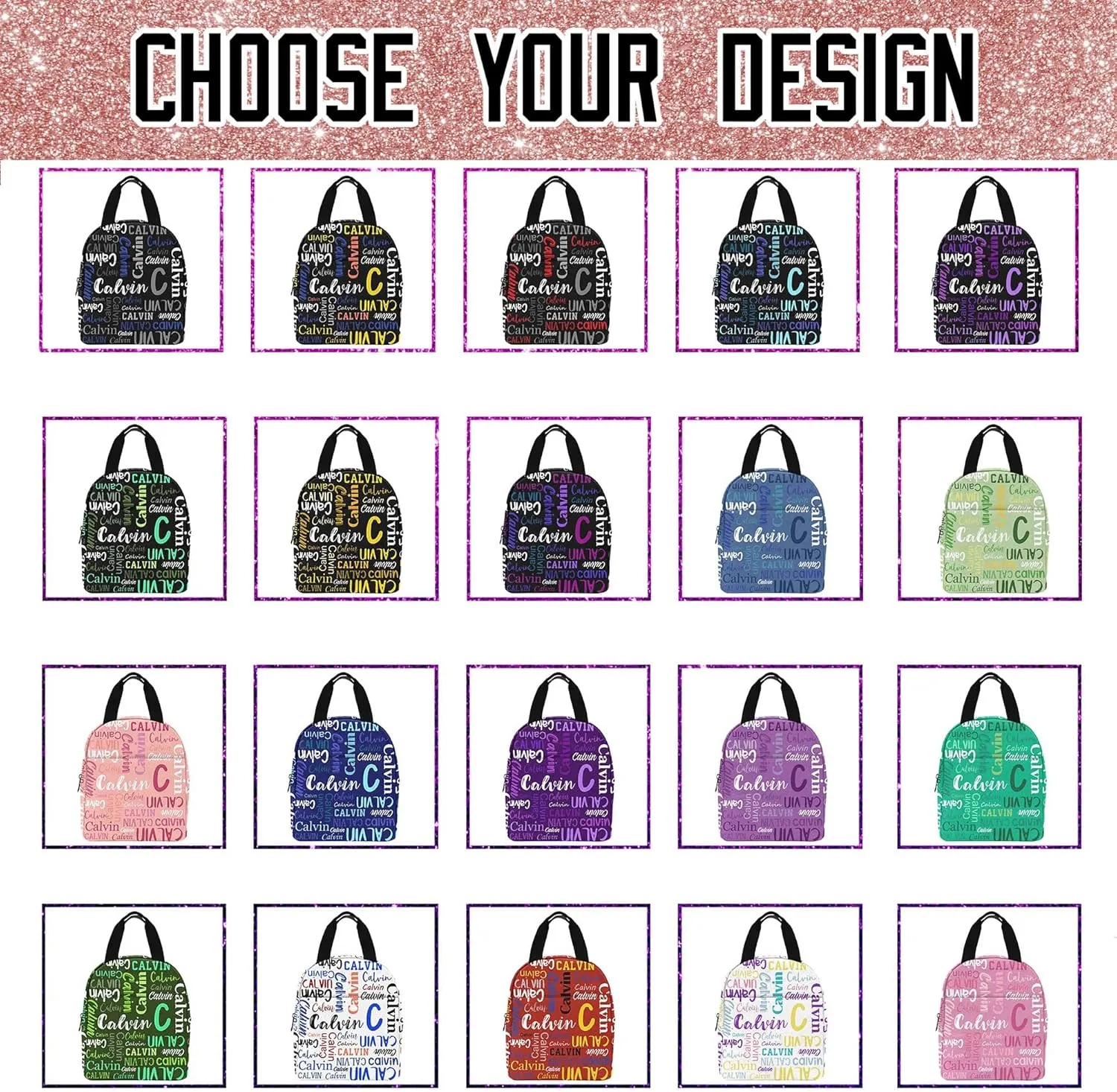 Custom Kids Backpacks Lunch Bag with Text, Personalized Bookbag for Boys Girls Toddler Black School Bag with Name Back to School Elementary Travel Bag Back Pack