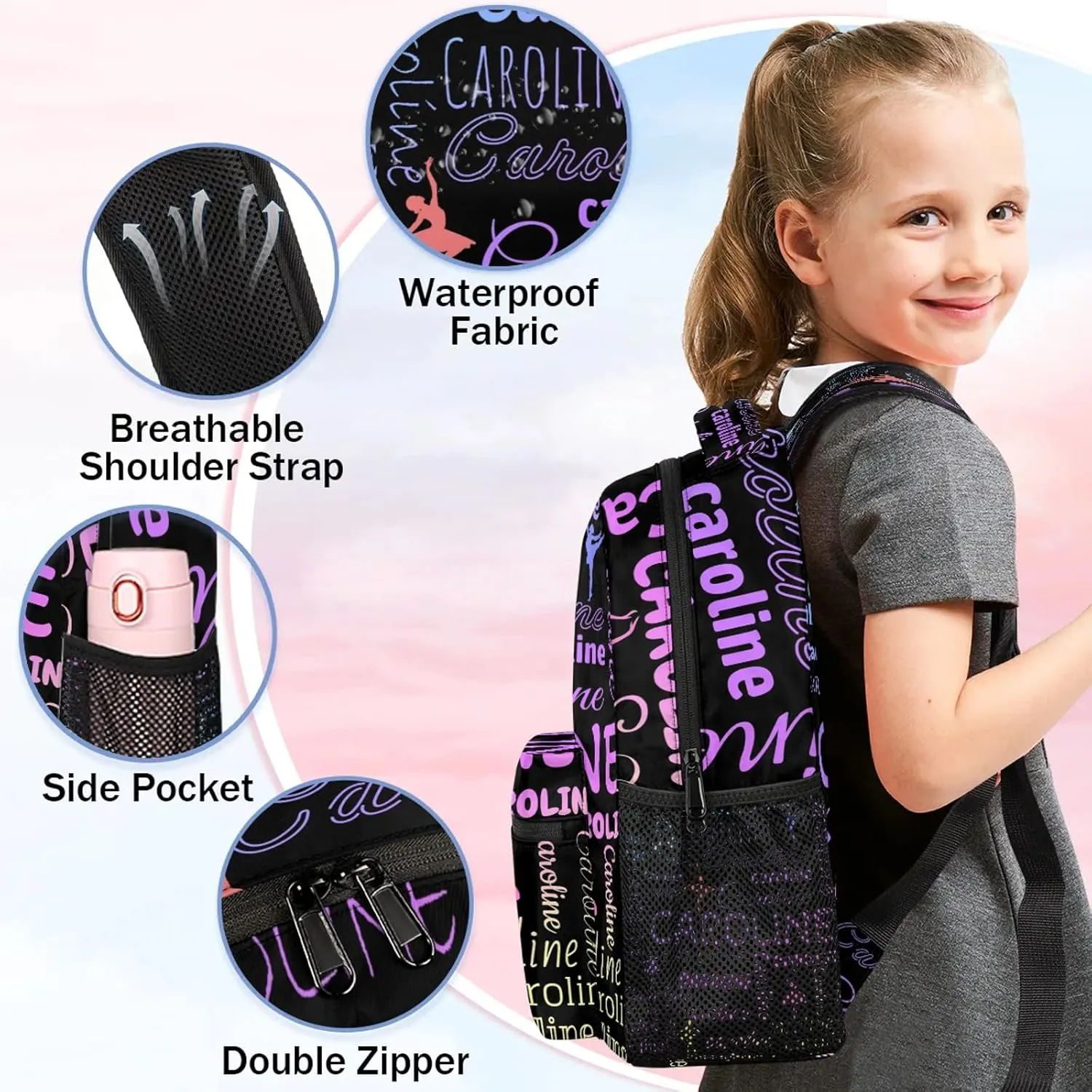 Custom Name Backpack Ballet Lightweight Personalized Shoulder Bag Backpacks Waterproof Casual Daypack Travel Laptop Bag for Travel Work Picnic 16in