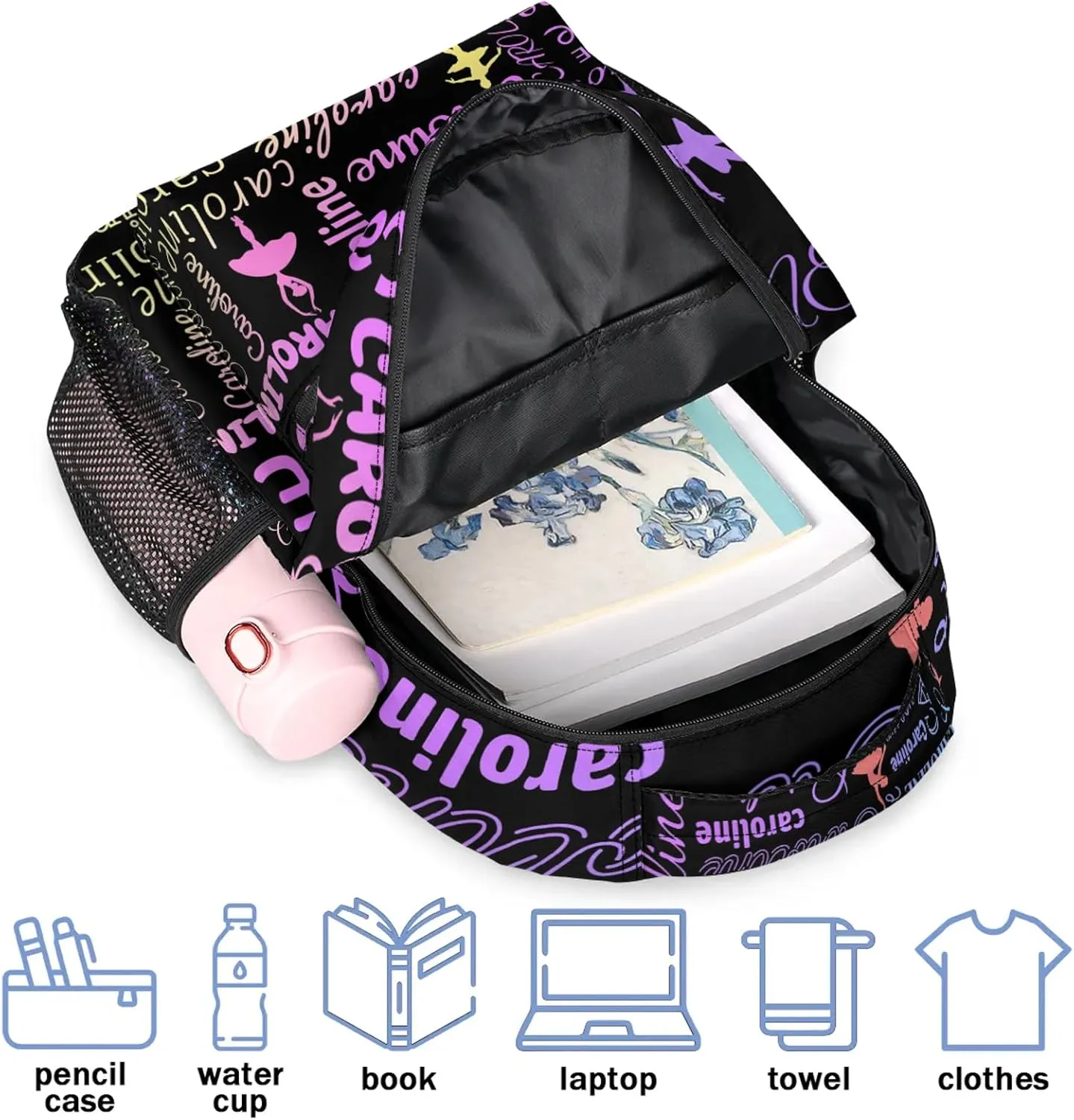 Custom Name Backpack Ballet Lightweight Personalized Shoulder Bag Backpacks Waterproof Casual Daypack Travel Laptop Bag for Travel Work Picnic 16in