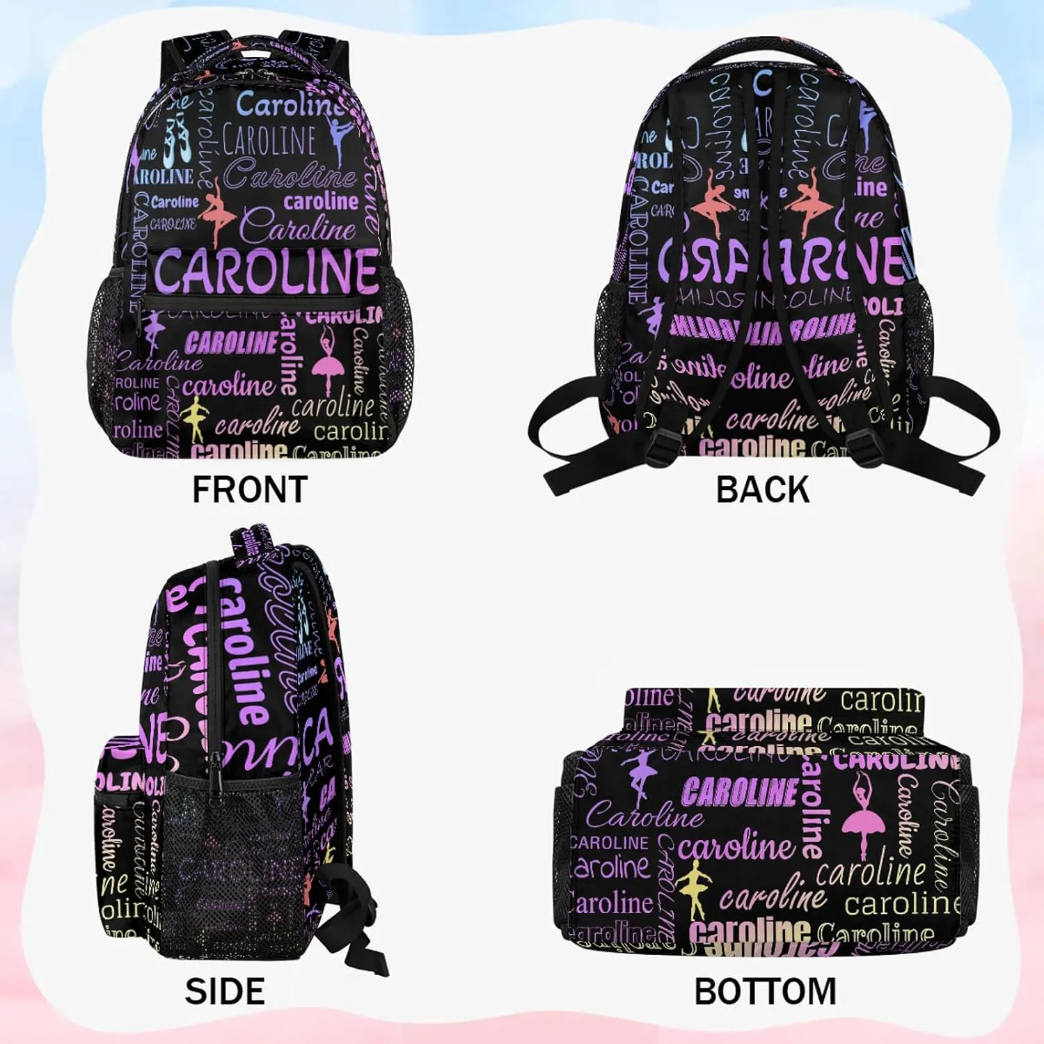 Custom Name Backpack Ballet Lightweight Personalized Shoulder Bag Backpacks Waterproof Casual Daypack Travel Laptop Bag for Travel Work Picnic 16in