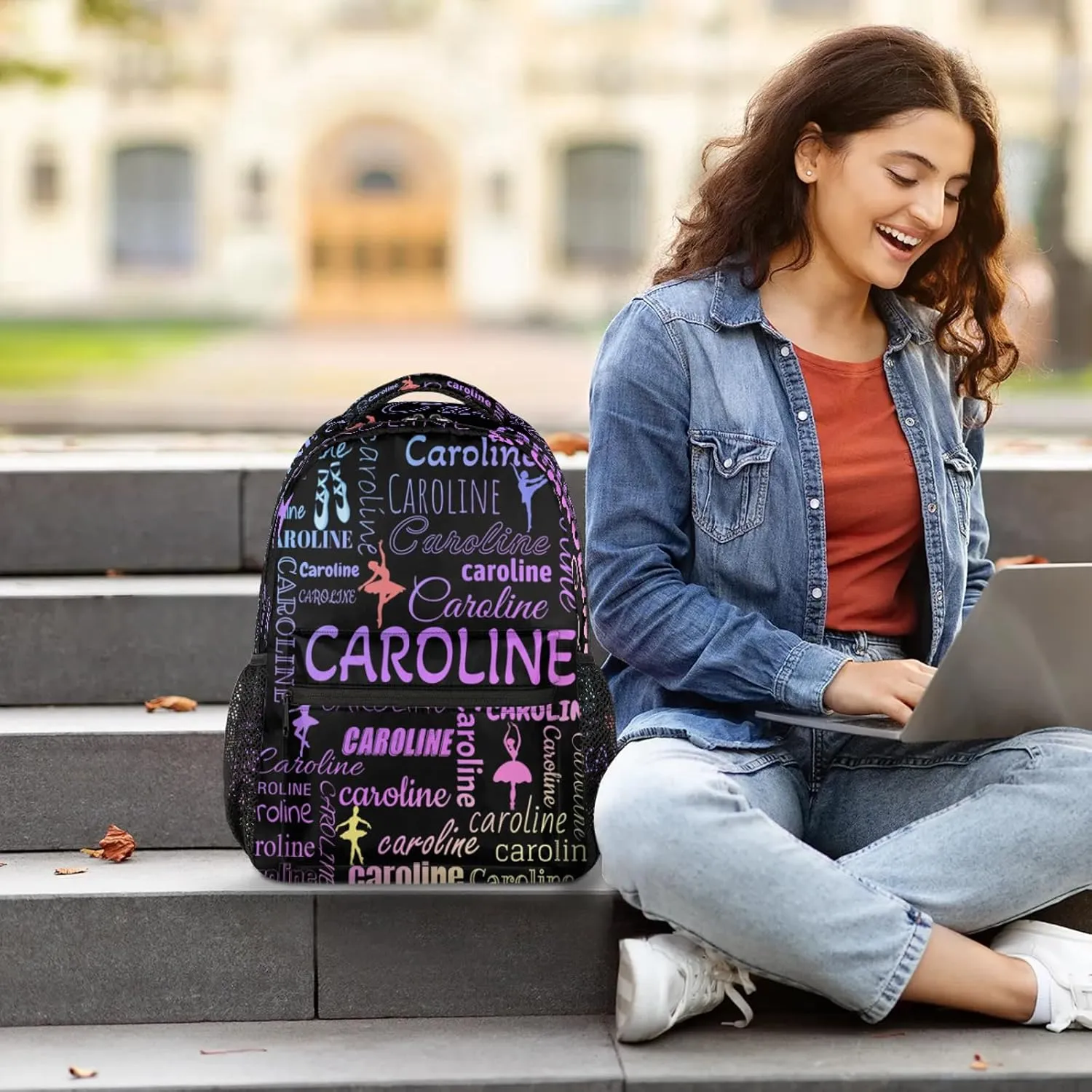 Custom Name Backpack Ballet Lightweight Personalized Shoulder Bag Backpacks Waterproof Casual Daypack Travel Laptop Bag for Travel Work Picnic 16in