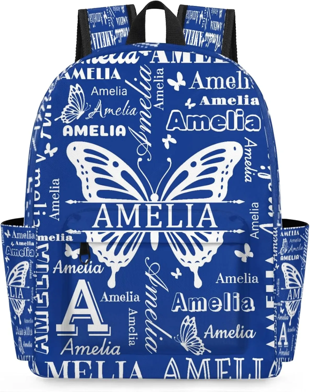 Custom Name Backpack for Travel, Personalized Casual Backpacks, Lightweight Custom Butterflies Daypack Bags with Chest Strap, Cobalt Blue