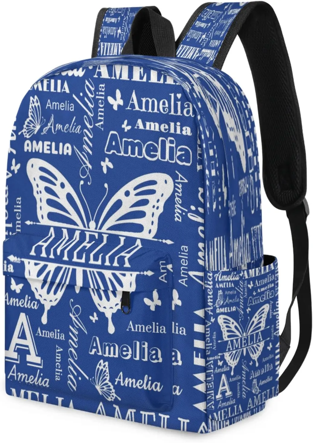Custom Name Backpack for Travel, Personalized Casual Backpacks, Lightweight Custom Butterflies Daypack Bags with Chest Strap, Cobalt Blue