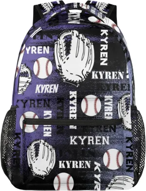 Custom Name Baseball Backpack for Men Women, Personalized Name Laptop Backpack, Sports Bag Lightweight Daypack for Travel Camping, Purple