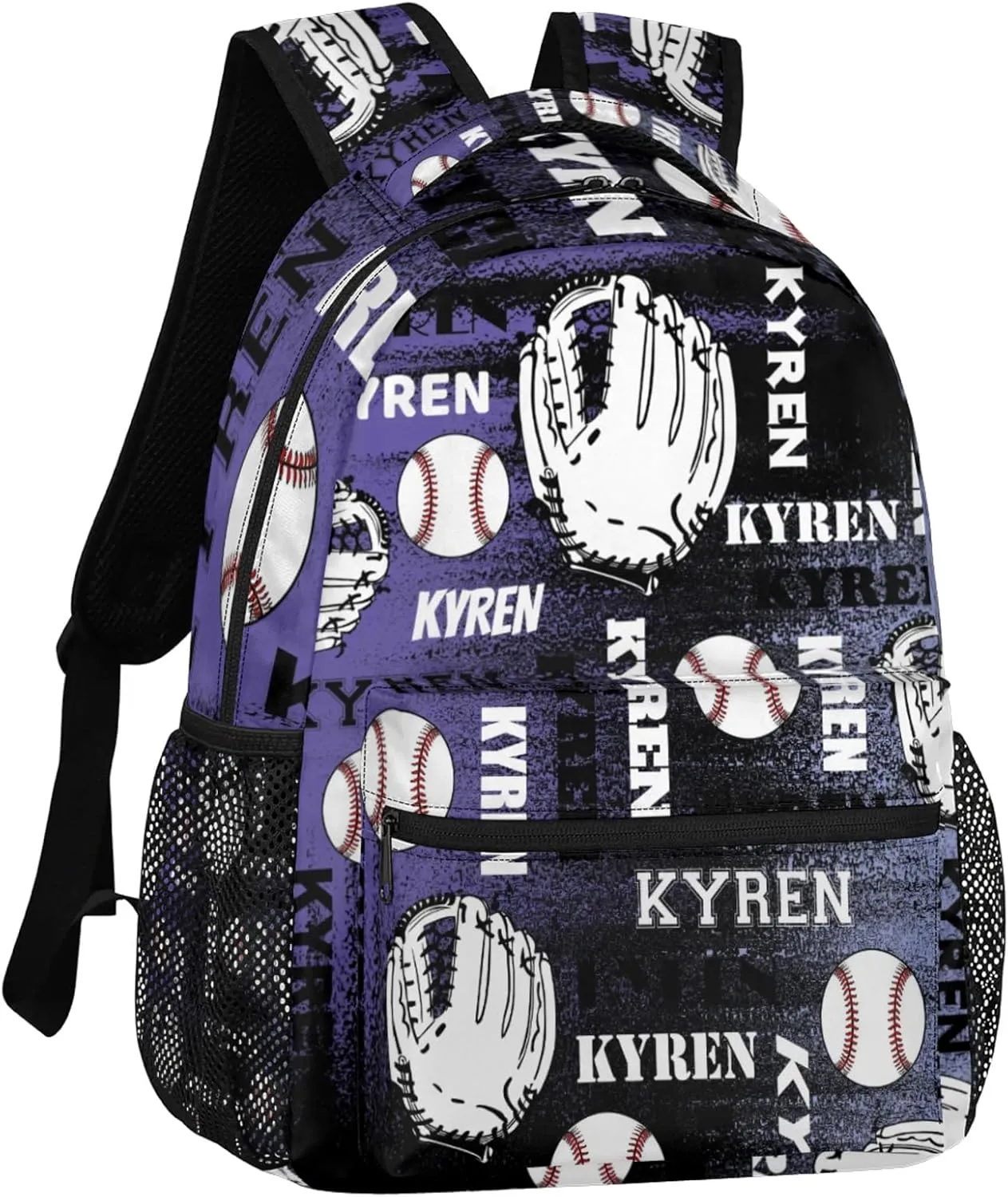 Custom Name Baseball Backpack for Men Women, Personalized Name Laptop Backpack, Sports Bag Lightweight Daypack for Travel Camping, Purple