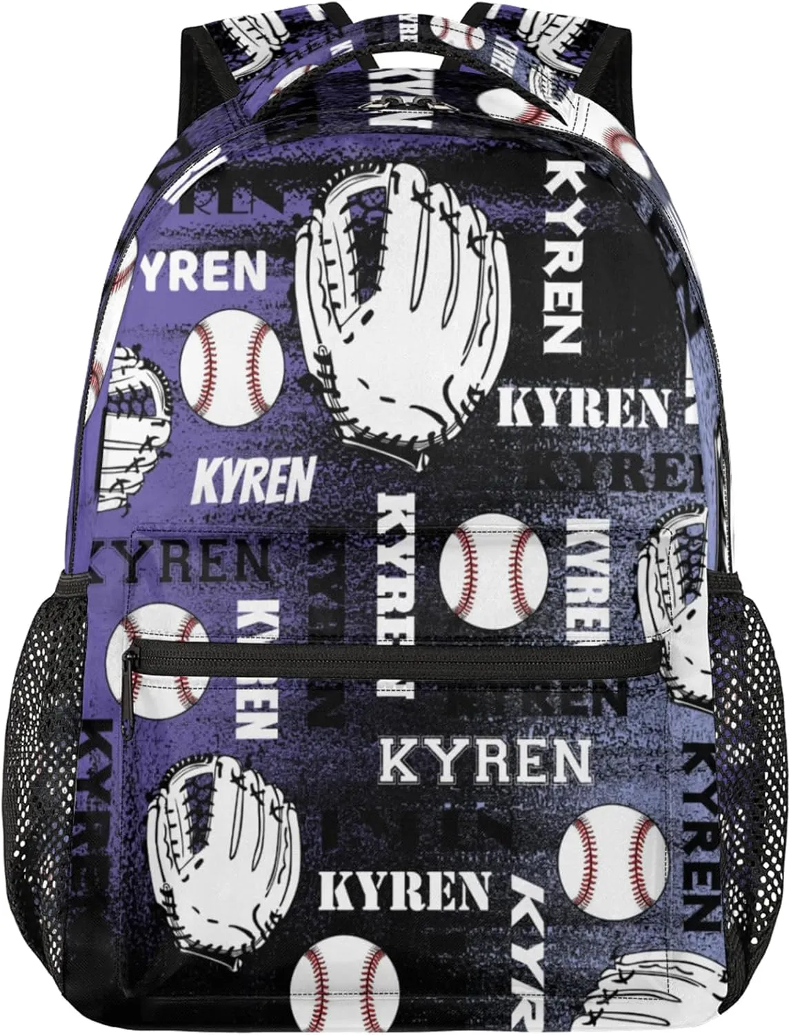 Custom Name Baseball Backpack for Men Women, Personalized Name Laptop Backpack, Sports Bag Lightweight Daypack for Travel Camping, Purple