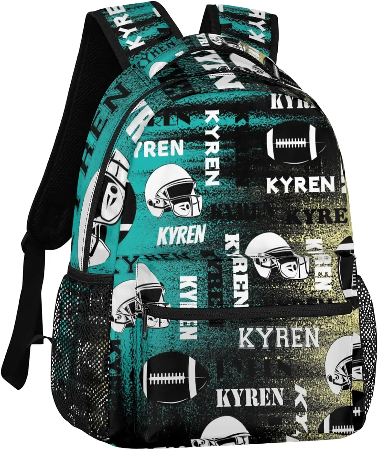 Custom Name Football Backpack for Men Women, Personalized Name Sports Bag Backpack, Laptop Backpacks Daypack for Travel Camping, Yellow Blue
