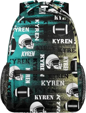Custom Name Football Backpack for Men Women, Personalized Name Sports Bag Backpack, Laptop Backpacks Daypack for Travel Camping, Yellow Blue