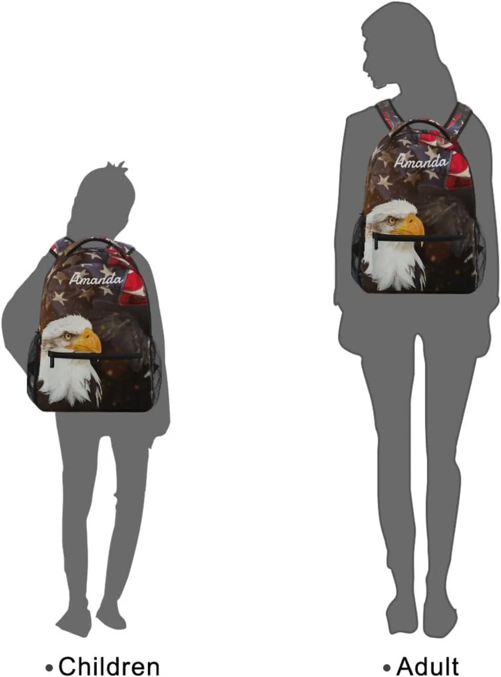 Custom North American Bald Eagle Flag Backpack for Boys Girls Personalized Backpack 3rd 4th 5th Grade Your Name School Bag Kids Bookbag Elementary Laptop Daypacks