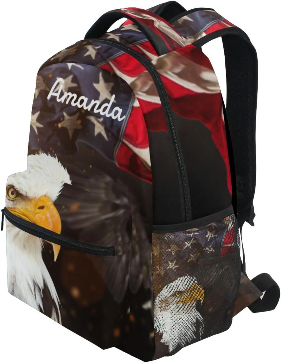 Custom North American Bald Eagle Flag Backpack for Boys Girls Personalized Backpack 3rd 4th 5th Grade Your Name School Bag Kids Bookbag Elementary Laptop Daypacks