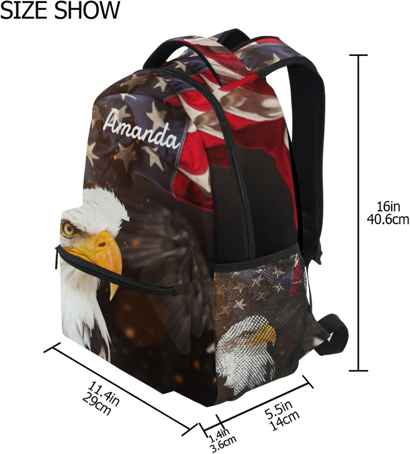 Custom North American Bald Eagle Flag Backpack for Boys Girls Personalized Backpack 3rd 4th 5th Grade Your Name School Bag Kids Bookbag Elementary Laptop Daypacks