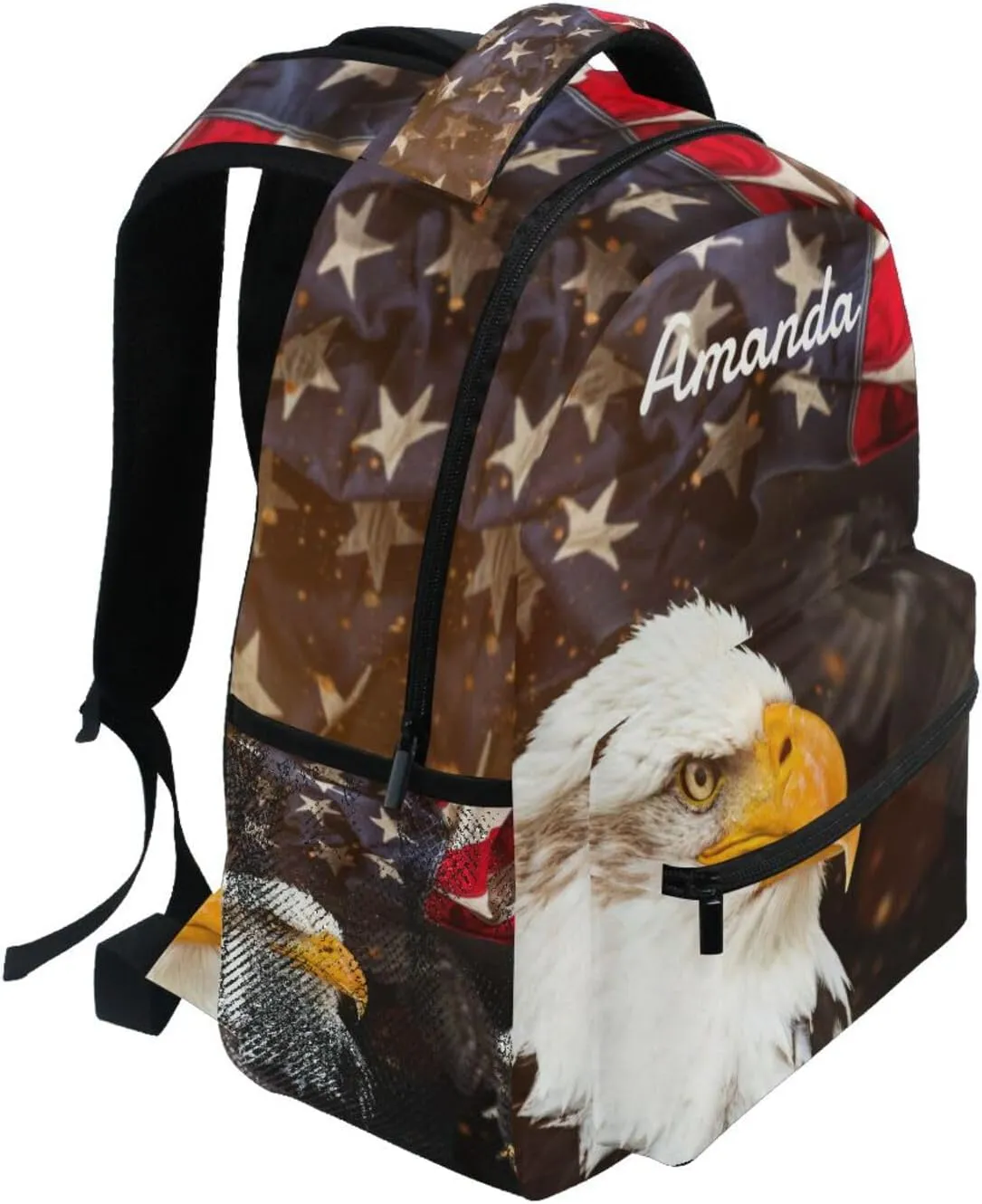 Custom North American Bald Eagle Flag Backpack for Boys Girls Personalized Backpack 3rd 4th 5th Grade Your Name School Bag Kids Bookbag Elementary Laptop Daypacks