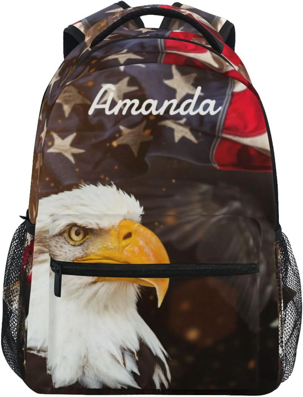 Custom North American Bald Eagle Flag Backpack for Boys Girls Personalized Backpack 3rd 4th 5th Grade Your Name School Bag Kids Bookbag Elementary Laptop Daypacks