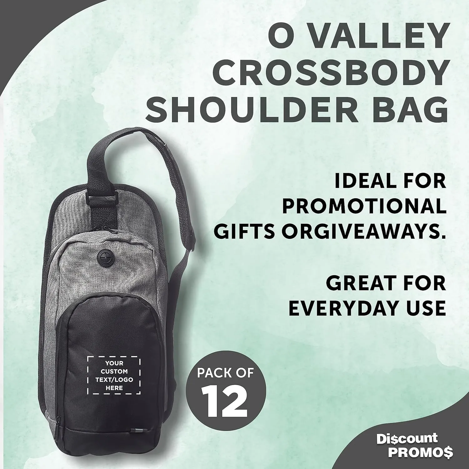 Custom O Valley Crossbody Shoulder Bag Set of 12, Personalized Bulk Pack - Perfect for Employees, Students, And For Everyday Use - Grey