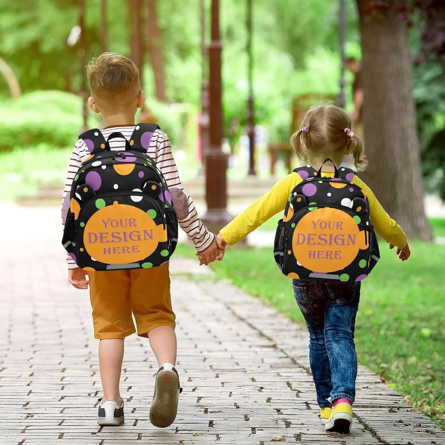 Custom Orange Green Purple Preschool Backpack Colored Polka Dots Daycare Bookbag School Backpack with Traction Rope Fashion Casual Cartoon School Travel Picnic Birthday for Kids 3-6