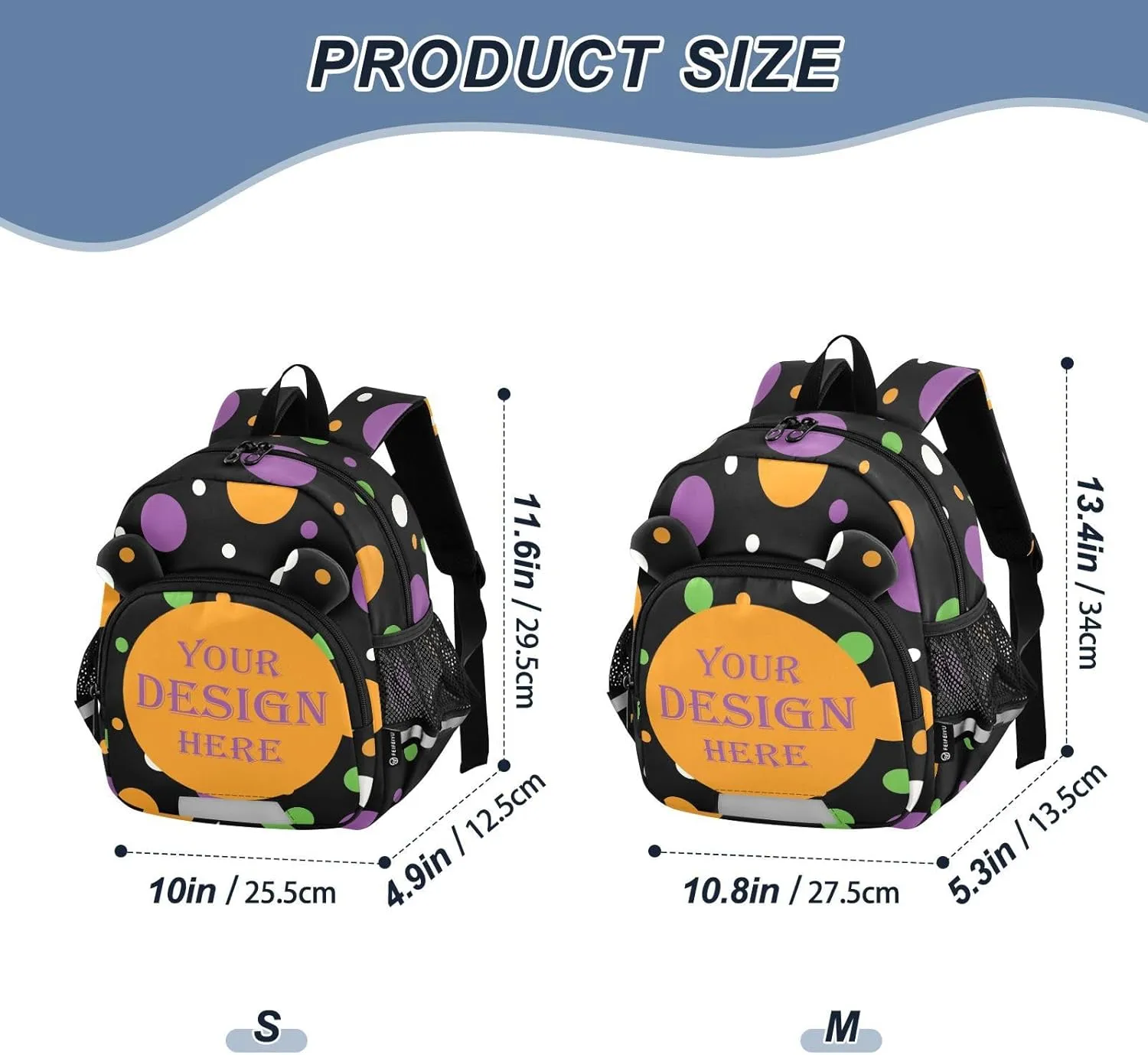Custom Orange Green Purple Preschool Backpack Colored Polka Dots Daycare Bookbag School Backpack with Traction Rope Fashion Casual Cartoon School Travel Picnic Birthday for Kids 3-6