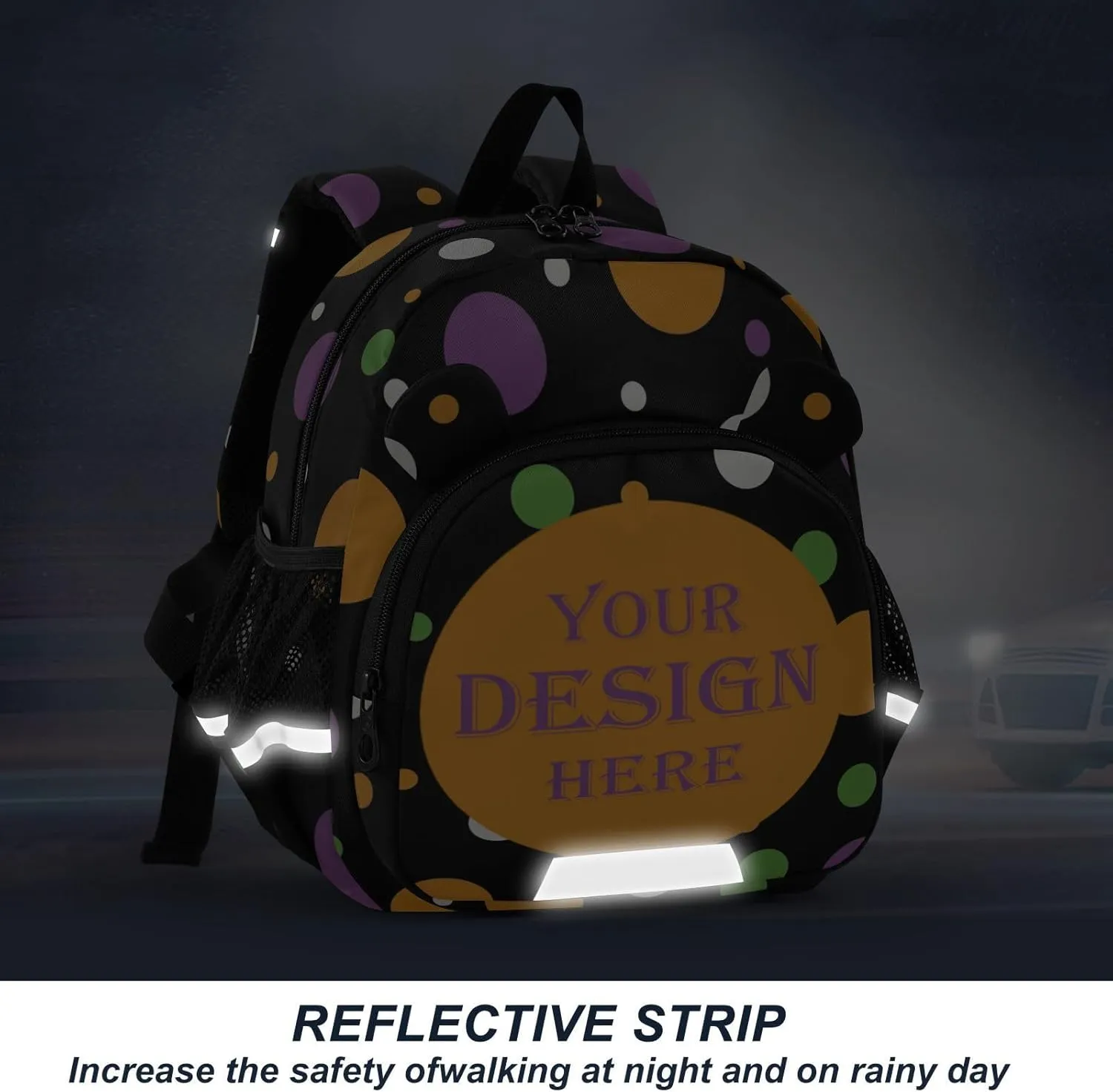 Custom Orange Green Purple Preschool Backpack Colored Polka Dots Daycare Bookbag School Backpack with Traction Rope Fashion Casual Cartoon School Travel Picnic Birthday for Kids 3-6
