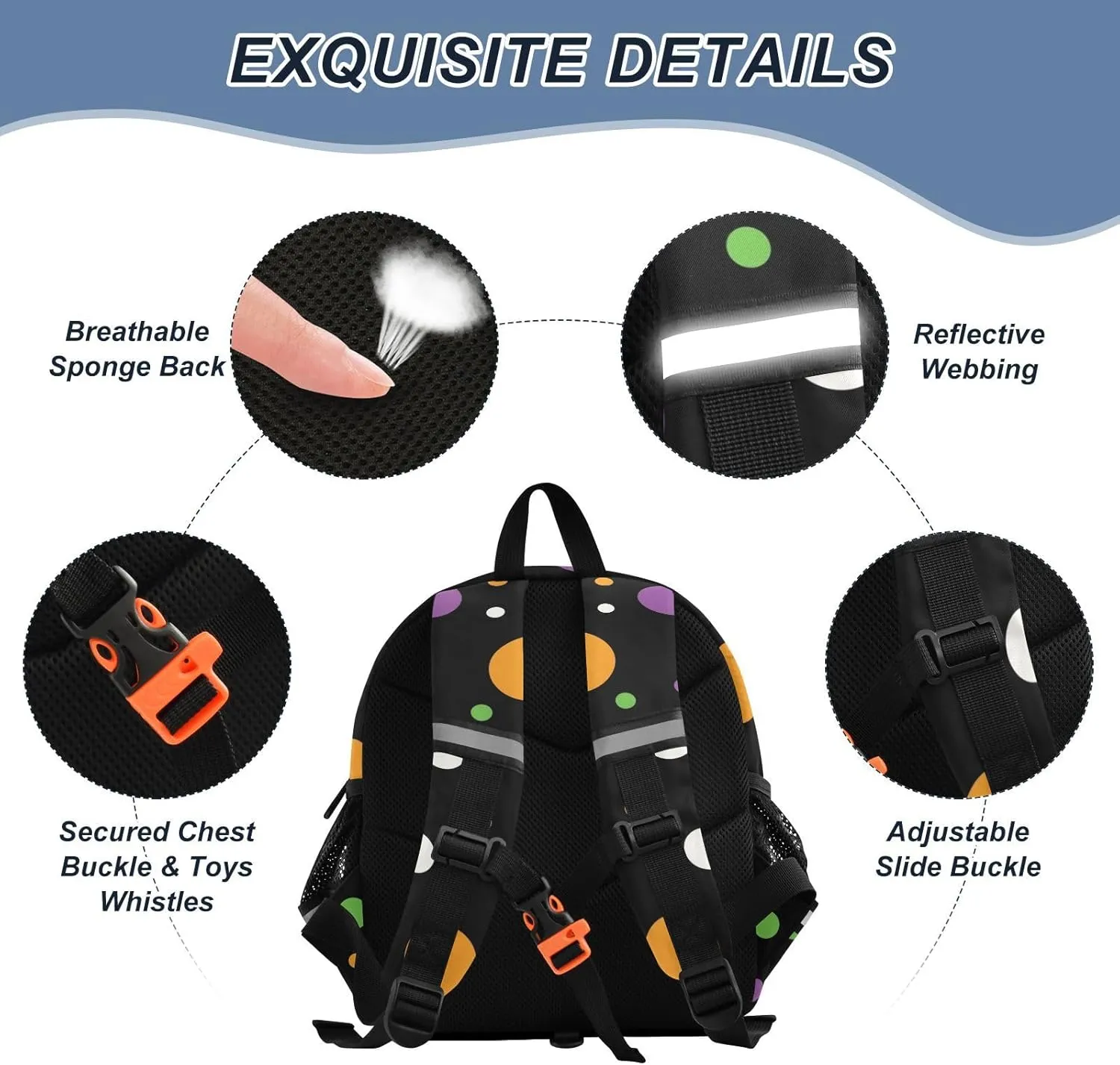 Custom Orange Green Purple Preschool Backpack Colored Polka Dots Daycare Bookbag School Backpack with Traction Rope Fashion Casual Cartoon School Travel Picnic Birthday for Kids 3-6