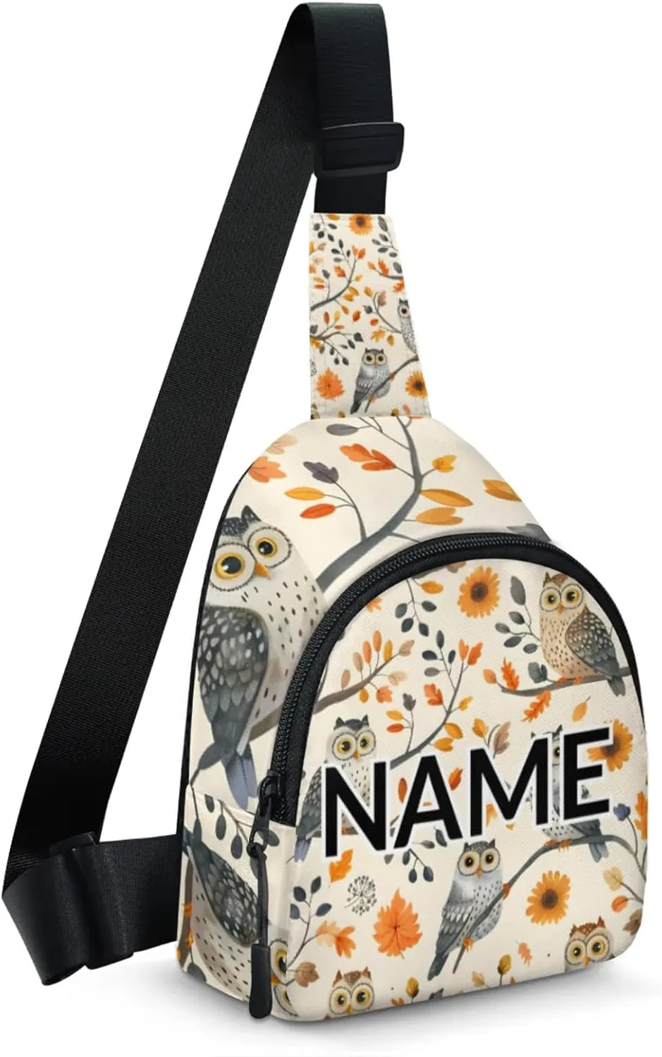 Custom Sling Bag Owl Cartoon Birds Cross Body Customize Chest Bag Farmhouse Animal Daypack for Outdoors Travel Hiking Sports
