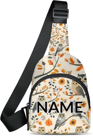 Custom Sling Bag Owl Cartoon Birds Cross Body Customize Chest Bag Farmhouse Animal Daypack for Outdoors Travel Hiking Sports