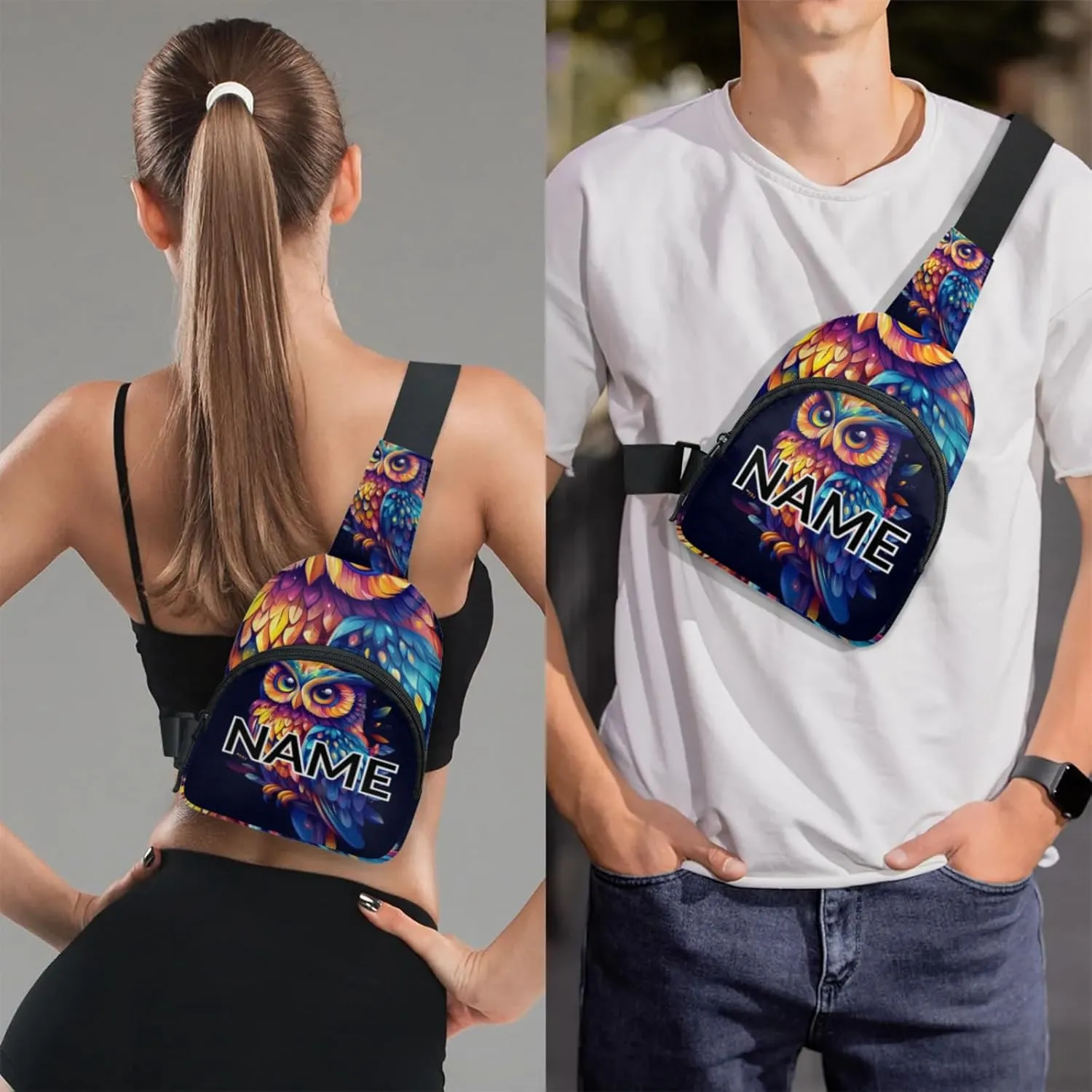 Custom Sling Bag Owl Cross Body Customize Chest Bag Funny Owl Daypack for Outdoors Travel Hiking Sports