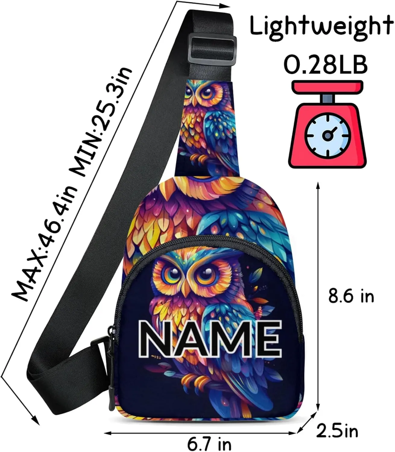 Custom Sling Bag Owl Cross Body Customize Chest Bag Funny Owl Daypack for Outdoors Travel Hiking Sports
