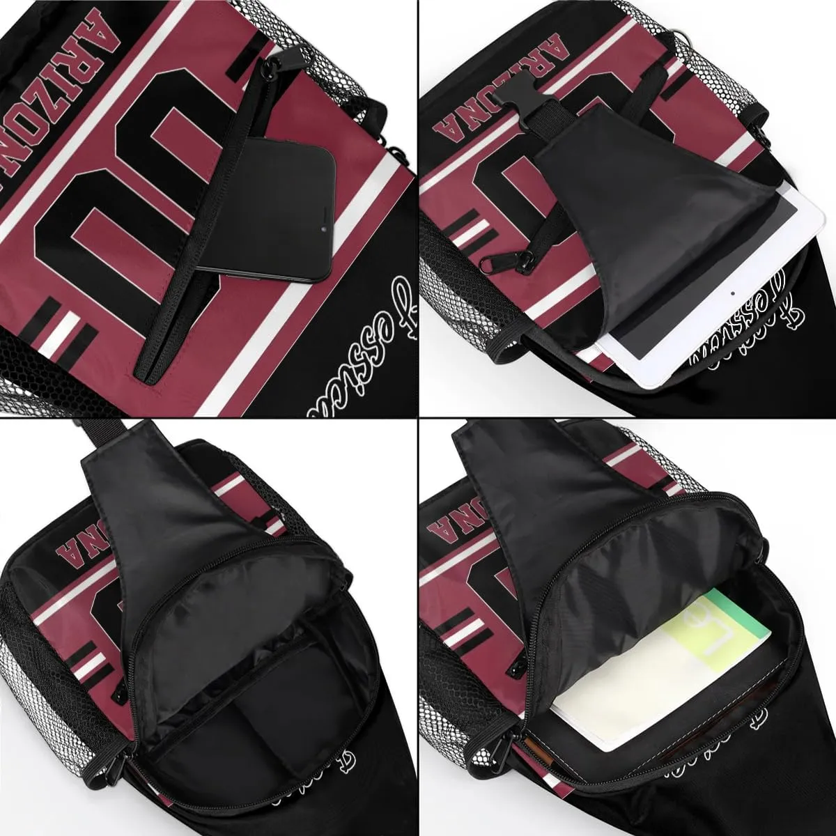 Custom Sling Bag, Personalized Rugby Sport Crossbody Bags for Men, Customize Name Sling Shoulder Backpack, Football Chest Bag Hiking Travel Daypack for Outdoor, Arizona